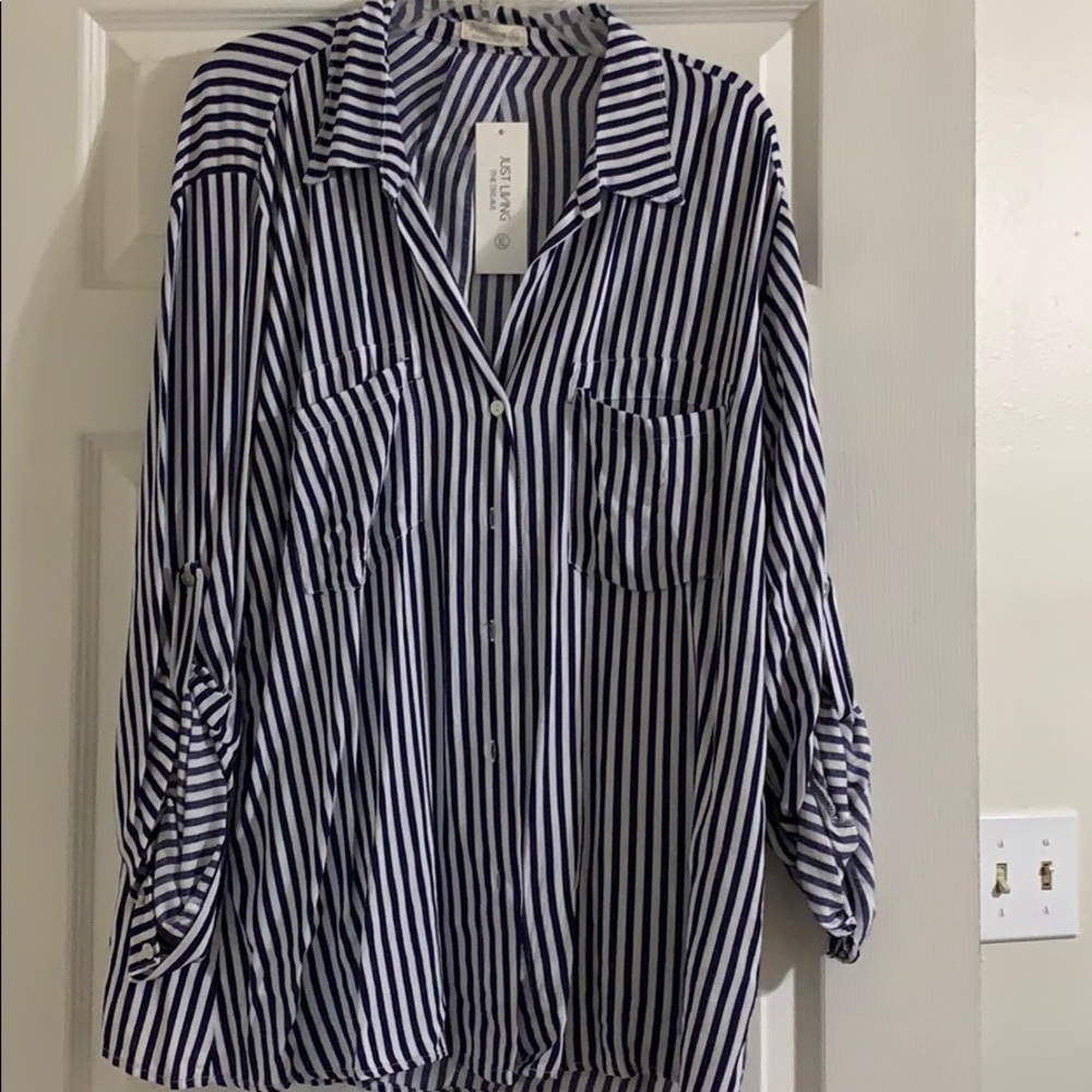 Soft navy blue and white button down